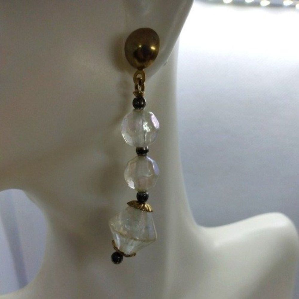 Antique triple‎ beaded crystal earrings pierced